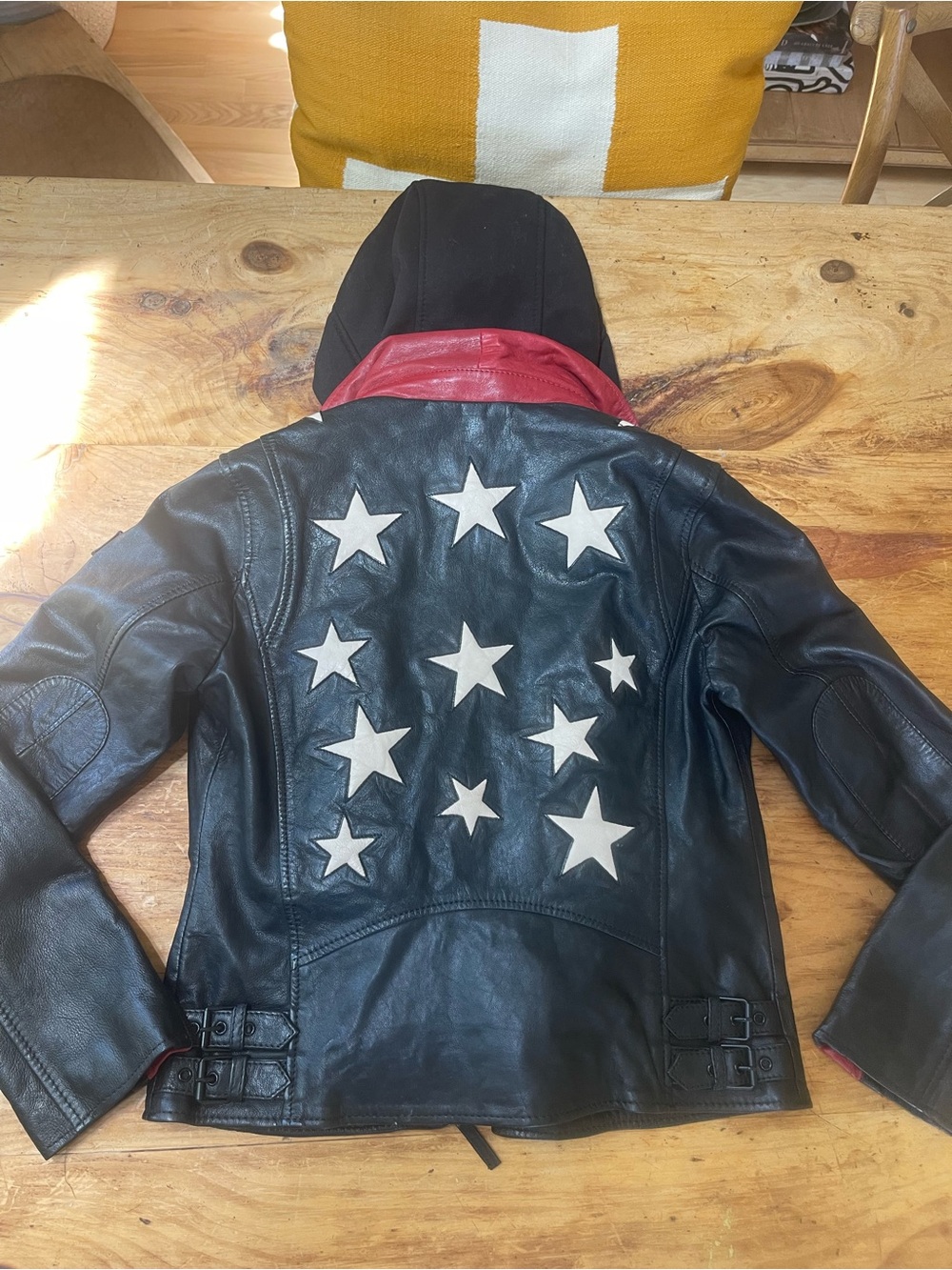 Mauritius Brand- Black Leather Zip-Front Jacket with Black Hooded Insert
